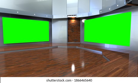 Backdrop For TV Shows .TV On Wall.3D Virtual News Studio Background, 3d Illustration
