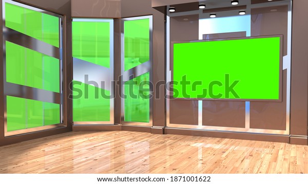 Backdrop For TV Shows .TV On Wall.3D
Virtual News Studio Background, 3d
illustration
