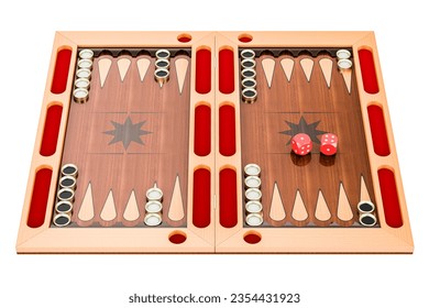 Backgammon board game. 3d rendering isolated on white background