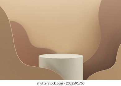 Background 3d Brown Render With Beige Podium, Product Display