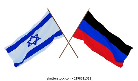 Background, 3D render for designers, illustrators. National Independence Day. Flags Israel and Donetsk People's Republic