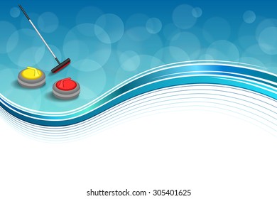 Background abstract curling sport blue ice red yellow stone broom frame illustration 
