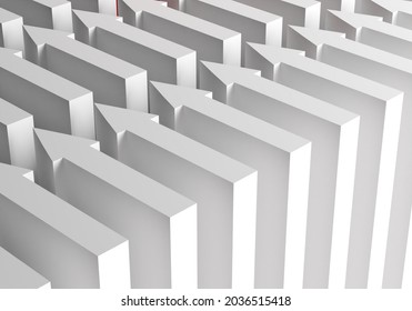 Background With Arrows. White Arrows Point In One Direction. Business Teamwork Concept. Business Background. Metaphor For Moving In One Direction. Team Thinking Background. 3d Rendering.