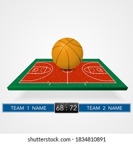 Background With Basketball 3d Court And Ball And Score Table