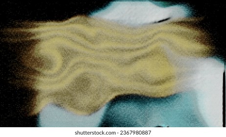 Background with bright glowing spots pattern with pixels and noise. Motion. Pixel image with noise of moving glowing spots of light. Colorful spots of glow move in pixel retro image