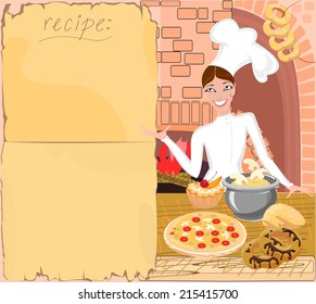 Background with chef and recipe