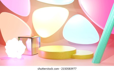 Background Colorful 3D Shapes Flower Modern Design  Studio Artsy Fashion Podium Fun Render Geometric