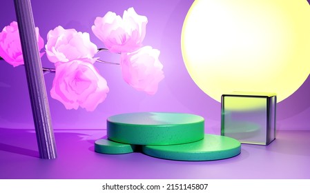 Background Colorful 3D Shapes Flower Modern Design  Studio Artsy Fashion Podium Fun Render Geometric