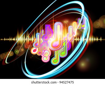 Background of colorful f waves and notes suitable as backdrop for music, audio and sound technology projects