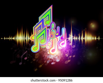 Background of colorful f waves and notes suitable as backdrop for music, audio and sound technology projects