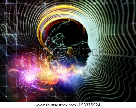 Background composition of  human feature lines and symbolic elements to complement your layouts on the subject of human mind, consciousness, imagination, science and creativity