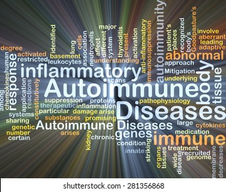 Background concept wordcloud illustration of autoimmune disease glowing light