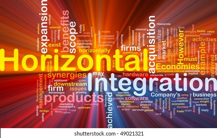 Background concept wordcloud illustration of business horizontal integration glowing light