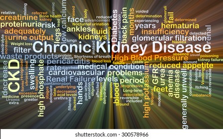 Background concept wordcloud illustration of chronic kidney disease CKD glowing light