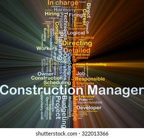 Background concept wordcloud illustration of construction manager glowing light