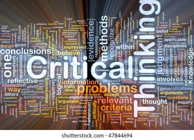 Background concept wordcloud illustration of critical thinking strategy glowing light