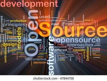 Background Concept Wordcloud Illustration Of Open Source License Glowing Light