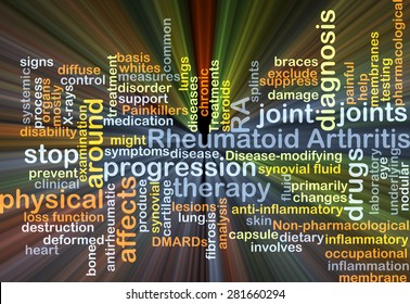 Background Concept Wordcloud Illustration Of Rheumatoid Arthritis RA Glowing Light