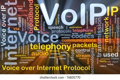 Background concept wordcloud illustration of VoIP glowing light