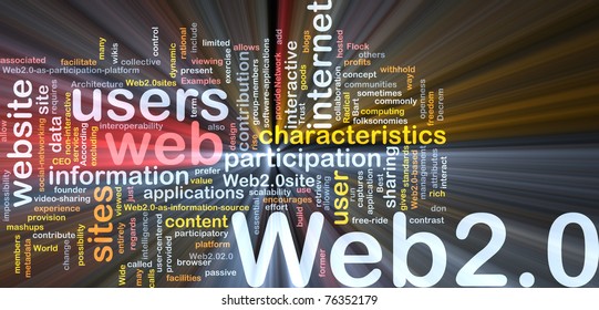 Background concept wordcloud illustration of web 2.0 glowing light