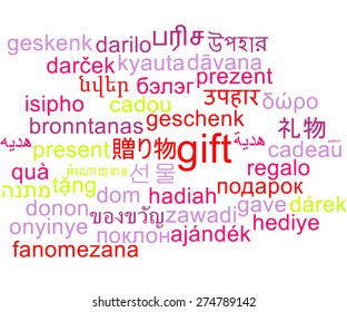 Background concept wordcloud multilanguage international many language illustration of gift