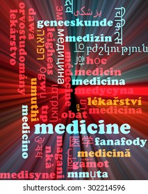 Background concept wordcloud multilanguage international many language illustration of medicine glowing light