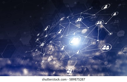 Background Conceptual Image With Social Connection Lines On Dark Backdrop