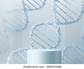Background for cosmetic and medical product, Dna Helix, podium display, 3d rendering.