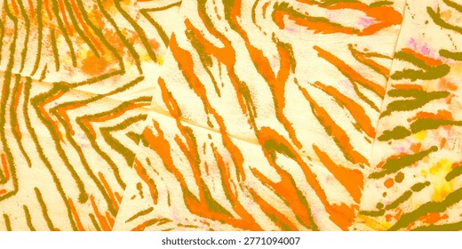 Background Decoration. Autumn Pattern Tiger Print. Yellow Jungle Leopard . Orange Zebra Stripe Background. Hand Painted Watercolor. Animal Leopard Pattern. Bright Skin