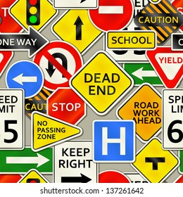 A background depicting various types of road signs. Raster.