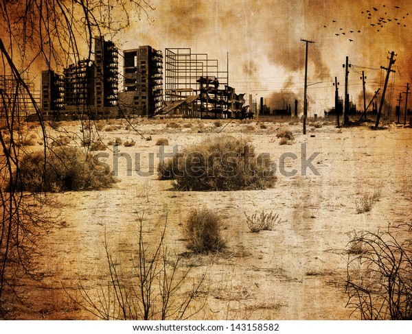 Ville Desertique D Arriere Plan Apres L Apocalypse Nucleaire Illustration De Stock