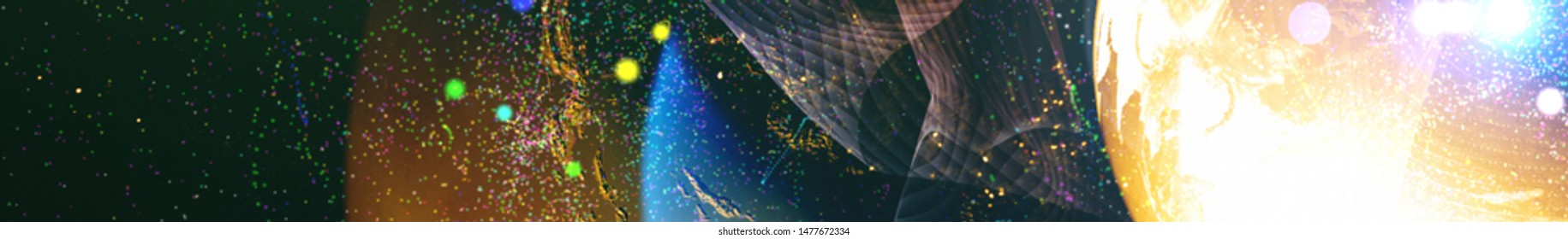 Background design abstract forms and planets on the subject of science.  Explosion of stars in space. Panoramic view of planets in space.