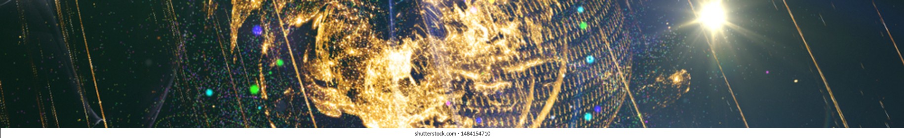 Background design abstract forms and planets on the subject of science.  Explosion of stars in space. Panoramic view of planets in space.