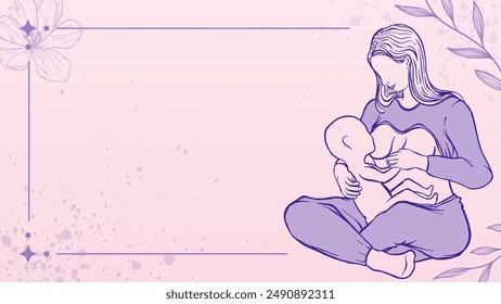 background design with copy space for breastfeeding week. illustration of a mother breastfeeding a baby while sitting cross-legged. - Powered by Shutterstock