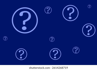 Background design featuring question mark symbols in varying sizes on a dark blue surface