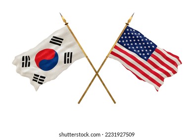 Background for designers. National Day. 3D model National flags South Korea and United States of America. USA