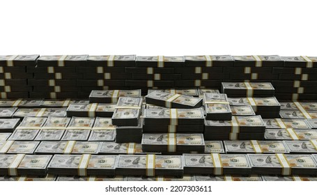 Background From Dollar Packs, A Big Pile Of 100-dollar Banknote Wads. 3D Rendering, Concept For Capital, Fund, Millionaire, Billionaire, Trade Stock, Award Winner,wealth, Rich