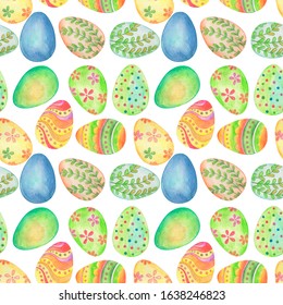 background with easter eggs, seamless pattern, watercolor painted, wallpaper ornament, wrapping paper