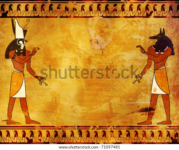 エジプトの神々の背景画像 アヌビスとホルス のイラスト素材