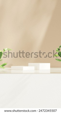 Background empty podium display made brown and leaf for showcasing merchandise in portrait