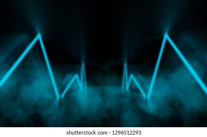 Background of empty room with concrete walls and floor. Blue neon light and smoke. 3D illustration. - Shutterstock ID 1296512293