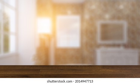 Background with empty table. Flooring.Modern Bathroom Interior Design. 3D rendering.
