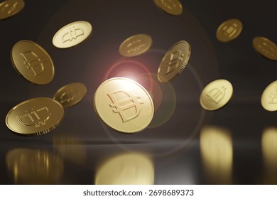Background of falling Dirham coins. 3d illustration.