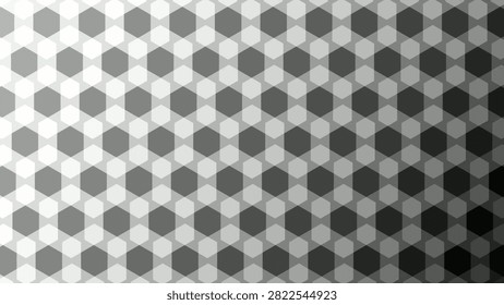 The background features a captivating arrangement of white hexagons, showcasing varied dimensions and shades that add depth and movement.