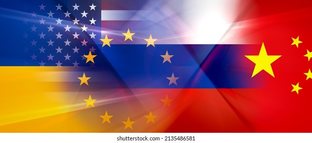 Background Flag Design Of Ukraine And Europe And USA And Russia And China 3d-illustration