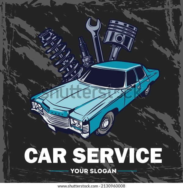 Background in the form of a car with spare parts
and the inscription below car
service