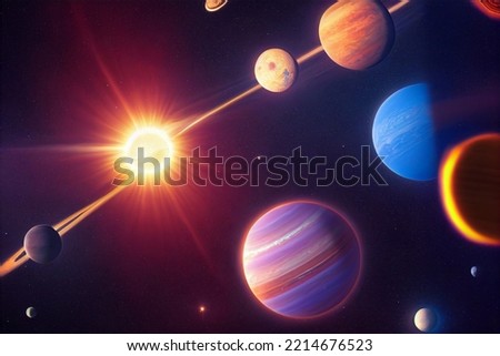 background glowing planets with sun.