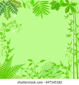 Background with green plants and leaves illustration - Shutterstock ID 697145182
