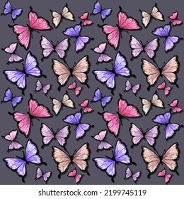 Background Handrawn With Colorful Butterfly