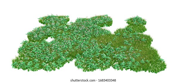 Background illustration of green field of grass with flowers. 3D rendering. Useful for commercial banners and print - Shutterstock ID 1683403348